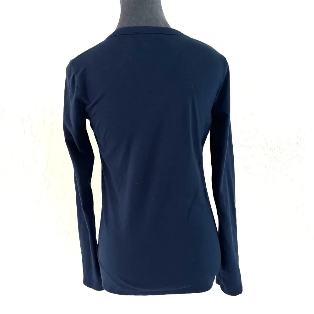Tommy‎ Hilfiger - Pleated Bib LS Henley w/Roll Tab Sleeves - Navy - Size XS